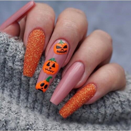 Halloween false nails Grimace Printed Nail Patch Glue Type Removable Long Paragraph Fashion Manicure Fake Nail Patch for girls