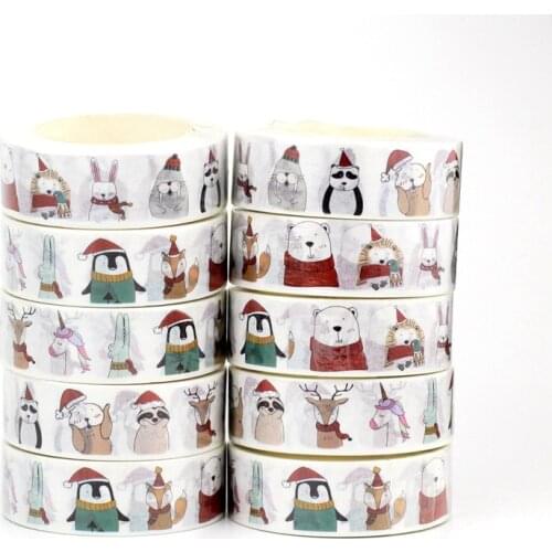 NEW 10pcs/Lot Decorative Animals Merry Christmas Washi Tapes for Bullet Journal Adhesive Masking Tape Cute Papeleria