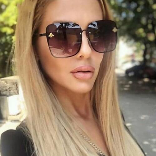 2021 New Fashion Lady Oversize Rimless Square Sunglasses Women Small Bee Glasses Gradient Sun Glasses For Female UV400