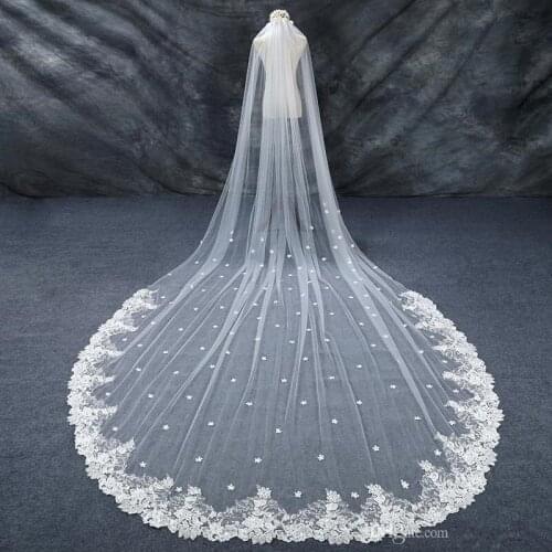 Charming Bridal Veils White/Ivory 3 Meters Long Train Applique Edge One layer Wedding Veils with Combs Bridal Accessories