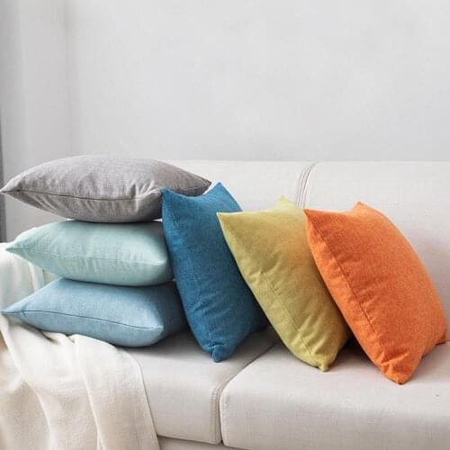 Plain Cotton Linen Sofa Cushion Thicken Square Cushion Solid Color Linen Pillow Living Room Backrest Pillow Cushion 2PCS