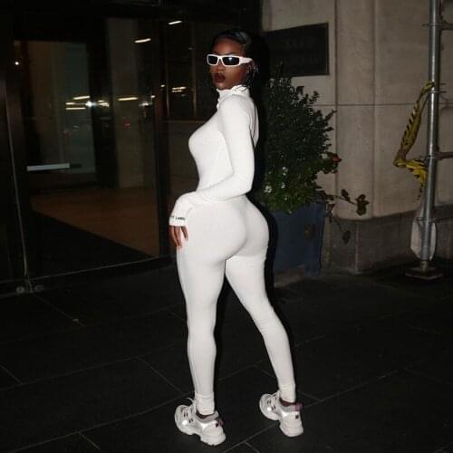 Solid Turtleneck Full Sleeve Jumpsuits 2019 Autumn Winter Women Fitness Rompers Jumpsuits Zipper Long Skinny Jogger