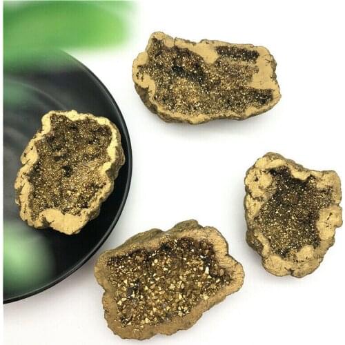 Drop Shipping 1pc Golden Titanium Aura Agate Quartz Cluster Crystal Points Geode Minerals Specimen Decorative Stones and Crystal