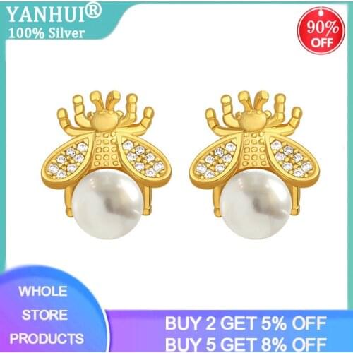 Luxury Pearl Womans Earrings Fashion Design Sense Bee Insect Earrings Korean Women Jewelry Sexy Earrings With Silver Ear Line