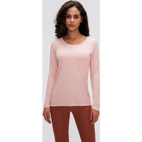 Naked-feel Fabric Skin Friendly Workout Yoga Long Sleeved Shirts Women Breathable Lightweight Loose Running Sport Tops