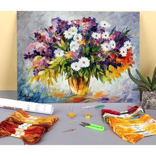 Lilac And Chamomiles Printed 11CT Cross Stitch Patterns DIY Embroidery DMC Threads Handiwork Handicraft Sewing Design