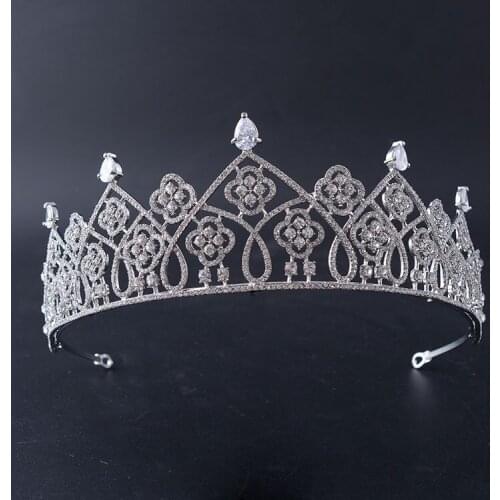 SLBRIDAL Silver Plated Clear Crystal Rhinestones Cubic Zircon Wedding Tiara CZ Bridal Queen Princess Pageant Crown Women