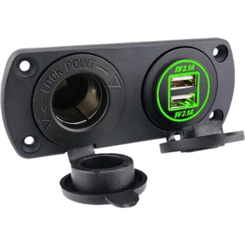 Dual USB Socket Charger 5V 2.1A with 12-24V Power Outlet Lighter Socket Switch Panel Adapter for Car Boat