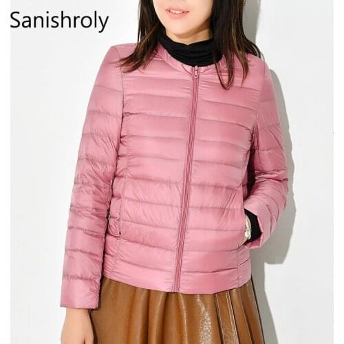Sanishroly Autumn Women Short Jacket O-Neck White Duck Down Jacket Female Ultra Light Down Coat Parka Tops Plus Size 3XL SE596