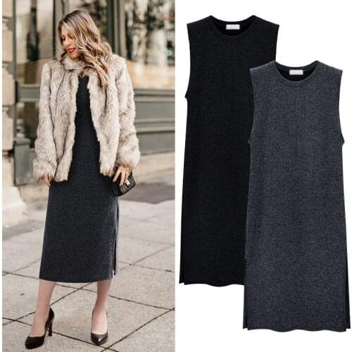 Women Knitted Sweater Dress Plus Size Warm Sleeveless Dress Autumn Winter Slim Large Size Robe Dresses Vestidos