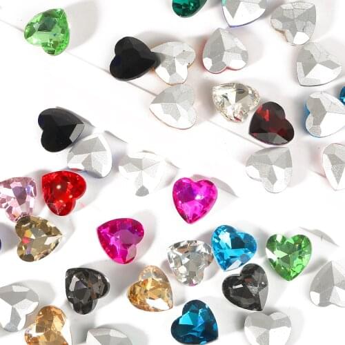 10-50pcs/lot 8/10/12/14/18mm Love Heart Loose Rhinestone Pointback Crystal Stone Women DIY Jewelry For Wedding Dress Clothes