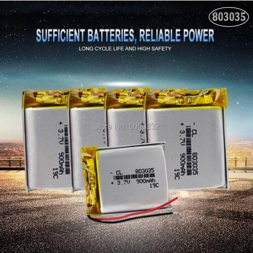 10pc 900mah 3.7V 803035 Polymer Lithium Rechargeable battery for GPS mp3 mp4 mp5 power bank Bluetooth speaker sound