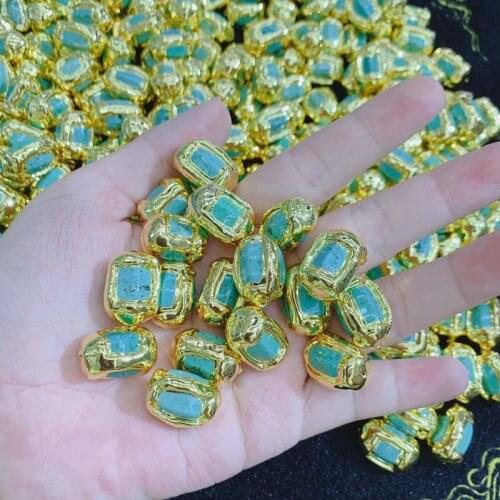 Jewelry Accessories Beads Connector Turquoise Drum Beads For DIY Making Wholesale Beads Gold Plated Blue 10pcs