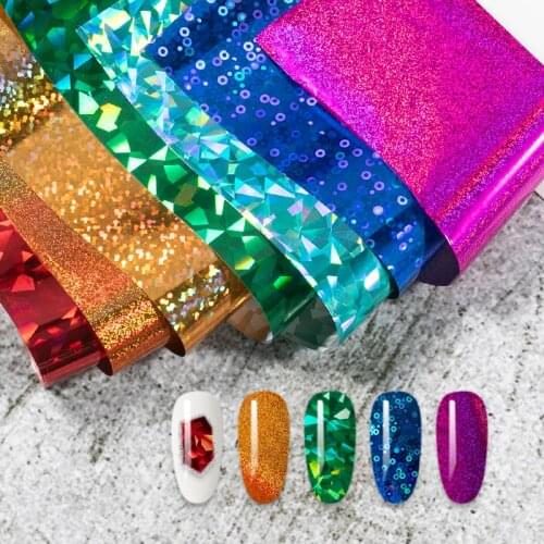 16pcs Laser Nail Foil Stickers Nail Art Transfer Sticker Water Slide Adehesive Paper Wraps Nail Art Sticker Tips