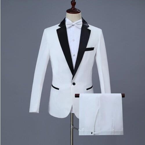2020 new arrival slim singer stage men white suit set with pants mens wedding suits fashion formal dress mens groom suit + pant