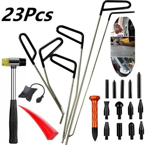 23Pcs Automotive Paintless Dent Repair Removal Tools Puller Kits Hail Repair Tools Hooks Rods Wedge Pump Tap Down Pen