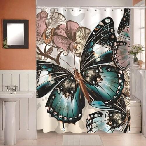 3D Retro Stereo Butterflies Waterproof Bathroom Shower Curtain Modern Home Living Room Bedroom Partition Decoration Art Curtains