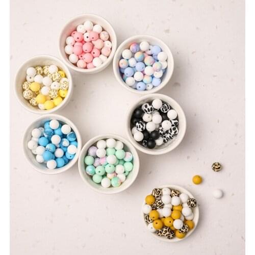 50 pcs 12mm Teether Beads Baby Silicone Chewable DIY Teething Pacifier Chain Clip Bracelet BPA Free Baby Teether Round Beads