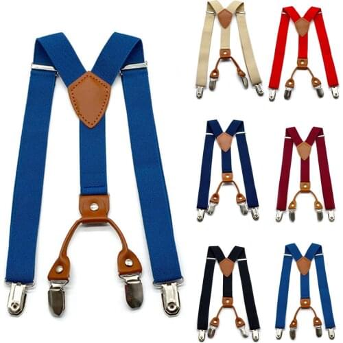 Kids Children Adjustable Suspenders Braces Clip-On Elastic For Boys Girls Soild Color Y-Back Braces Elastic Adjustable Suspender