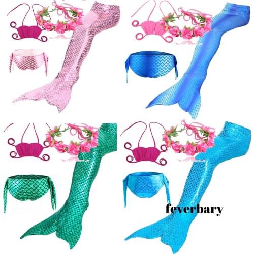 Girls Swimmable Children Mermaid Tails With Monofin Swimsuit Bikini Bathing Suit Dress for Girls Swimming