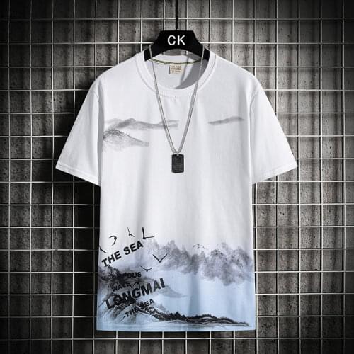 Short-Sleeved T-Shirt National Style Tees Round Neck Tide Brand Mens Summer Loose Youth Shirt Daily Streetwear Top Clothing