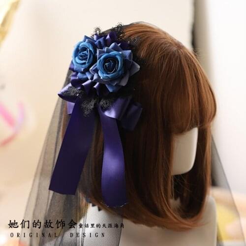 HOT Lolita Sweet Soft Sister Bow Blue Enchanted Rose Bow Knot Fashion Cute Gorgeous Props Princess Sweet Lolita Bow Gothic Wind