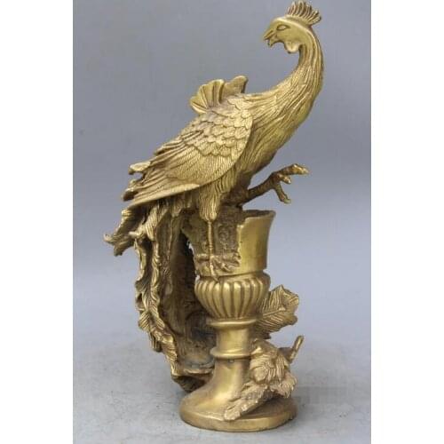 Chinese Royal pure Brass Copper phoenix phenix Bird God Palace Decor Statue