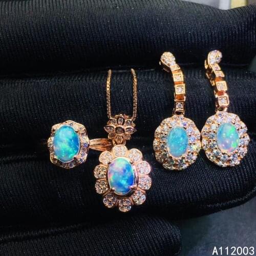KJJEAXCMY Fine Jewelry 925 sterling silver inlaid natural opal female ring pendant earring set luxury supports test