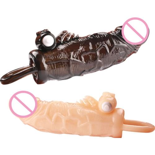 14.8cm Enlarge Reusable Condom Clitoris Stimulator Penis Cock Ring Vibrating Penis Sleeve Extender Delay Ejaculation Solid Glans