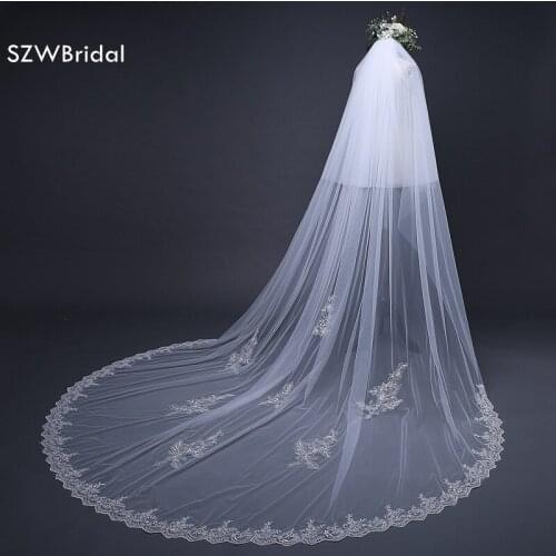 Fashion 3 Meter Wedding veil with comb Long Lace Edge Bridal Veil with Comb Wedding Accessories Sluier Vestido de noiva