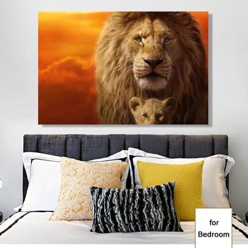Wall Decoration Animals Poster Print Wall Art Canvas Painting Lion King and Little Lion Picture for Living Room Home Decoration