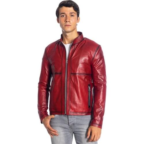 Genuine Soft Lambskin Leather Jacket Handmade Man Brown Jacket Biker Motorcycle Style Jacket Bomber Real Fur Coat Custom Produc