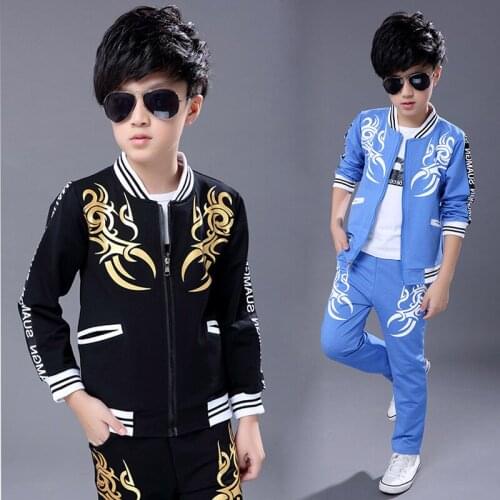 New 2019 boys clothes Chinese dragon printing fashion cotton sports jacket and pants