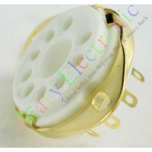Wholesale and retail 4x Gilded 9pin Ceramic vacuum tube socket gold valve base for EL504 EL519 audio free shipping