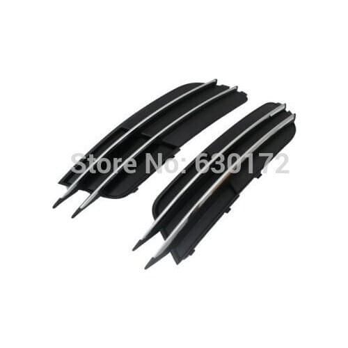 Front Fog Light Grille With Chrome Line Accent (None Cutout Version) For Audi A6 C7