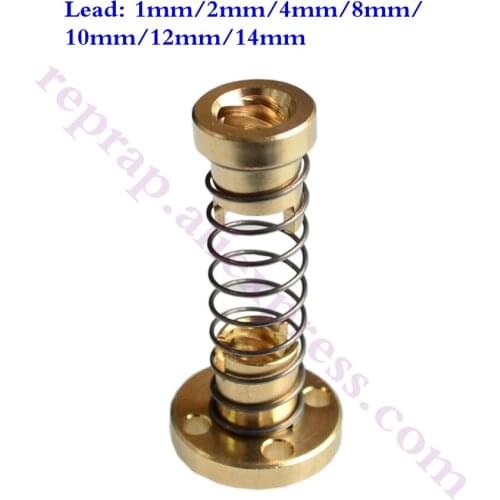 5pcs 3D Printer T8 Anti Backlash Spring Loaded Nut Elimination Gap Nut f/ 8mm Acme Threaded Rod Lead Screw Lead:1mm 2mm 4mm 8mm