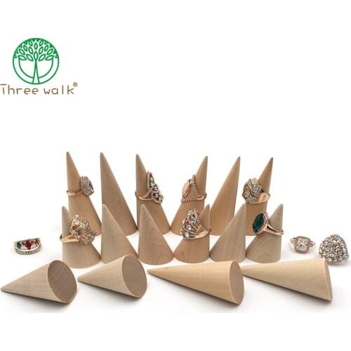 Natural Wood Finger Cone Ring Holder Bague Jewelry Display Stand Organizer Storage Rack Showcase for Exhibit