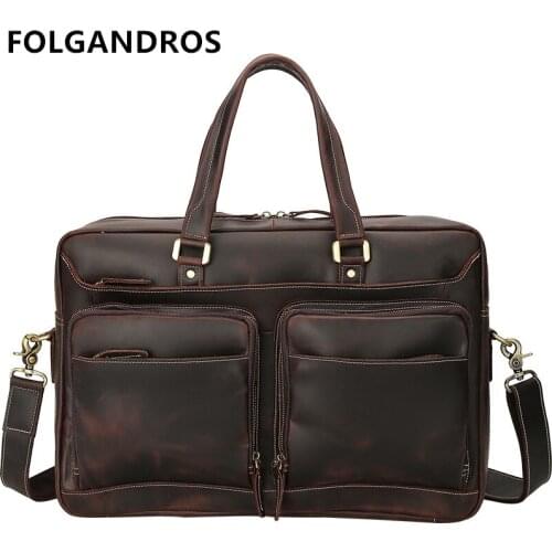 FOLGANDROS Brand Mens Genuine Leather Briefcases Italy Designer Vintage Business Bag Gentlemen Classic Top Quality Briefcase