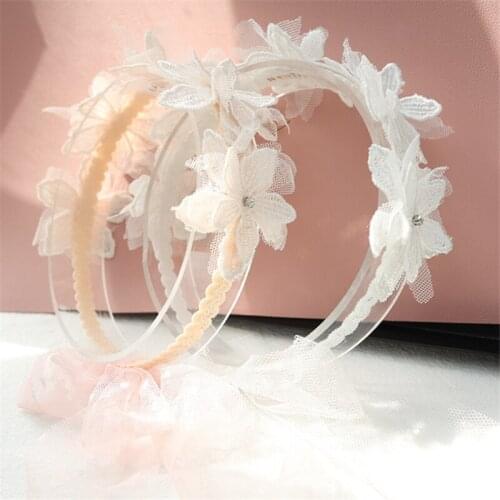 8pcs/Lot White and Pink Lace Floral elastic headwrap Kids Newborns hair bows Headband wedding Toddlers girls Hair Accessories