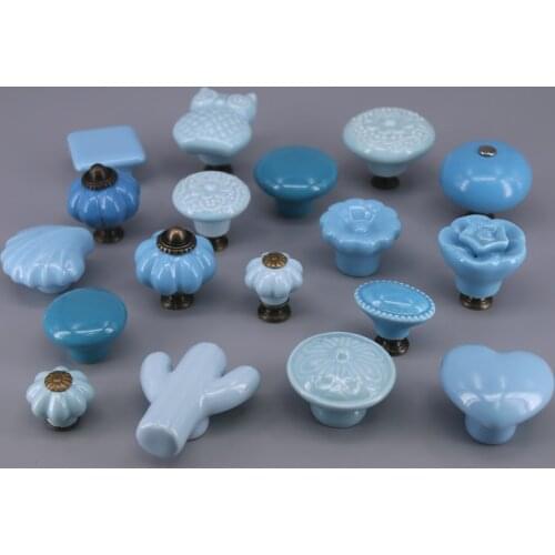 1PC Light Blue Drawer Knob Handle country style Dresser Pull Ceramic Kitchen Cabinet Handle Knob for Kids Children room