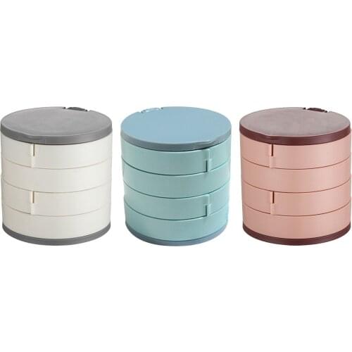 Earrings Jewelry Box Multilayer Rotating with Makeup Mirror for Hair Rope Hairpin Lipstick