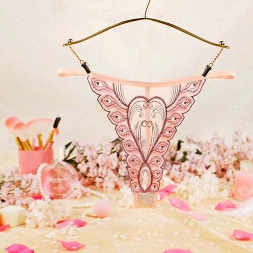 Peacock Tail Pattern Mesh Underpants Female Thin Belt Bandage G String Thong Lace Panties Underwear Transparent Women Intimates