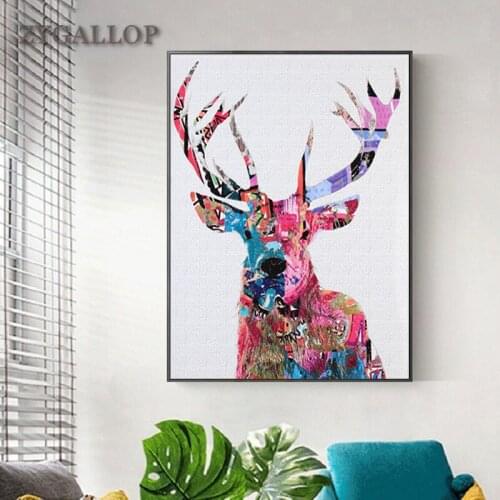 Modern Animal Wall Art Colorful Elk Deer Canvas Painting Creative Animal Print Posters Living Room Bedroom Decor Wall Paintings