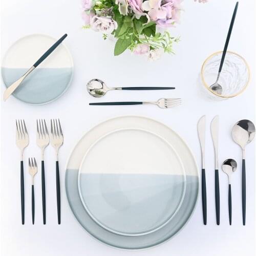 JANKNG 24Pcs Cutlery Set Mirror Stainless Steel Dinnerwar Steel Gold Forks Spoons Knives Flatware Cutlery Set Dinner Silverware