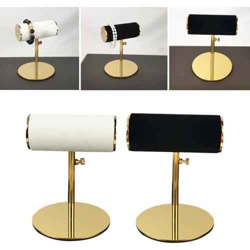 T bar Bracelet Chain Watch Holder Rack Gold Plated Stainless Steel Base Jewelry Display Stand Rack, 15-25cm Height Adjustable