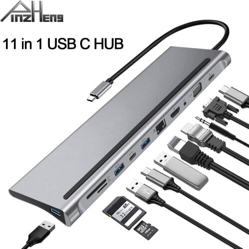 11-In-1 USB Type C HUB To 3.0 USB HDMI VGA RJ45 USB 3.0 HUB For MacBook Pro/Air Accessories USB Splitter USB-C HUB Adapter