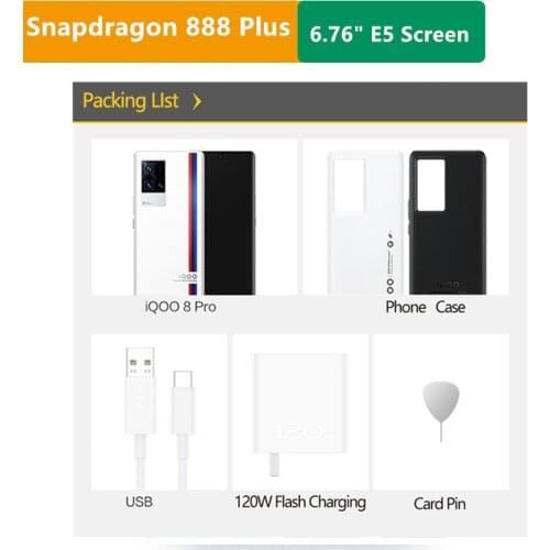 DHL Fast Delivery Vivo Iqoo 8 Pro Mobile Phone 6.78" 120HZ E5 Screen 120W Charger Snapdragon 888 Plus OTG 50.0MP Face ID Stock