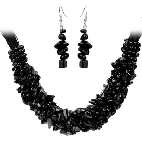 YACQ Obsidian Choker Collar Necklace 7 Layer 925 Sterling Silver Dangle Earrings Set Black Jewelry gift For Women Girls Mom