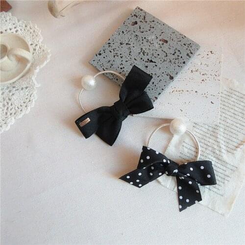 Women Fashion Cherry Pearl Hair Ties Girl Vintage Polka Dot Rubber Bands