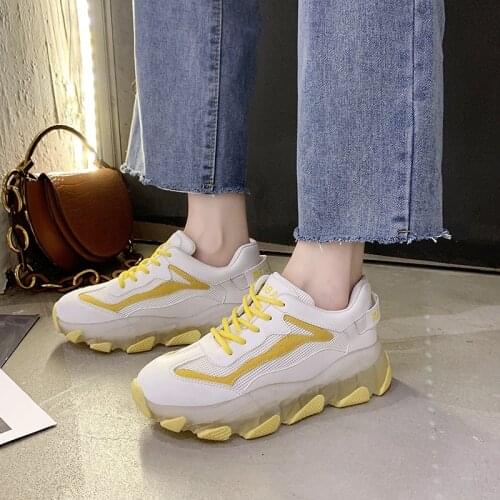 High Quality Women Flat Yellow Running Shoes Ladies Casual Green Sneakers Platform Chunky Walking Shoes Women Breathable Fitness